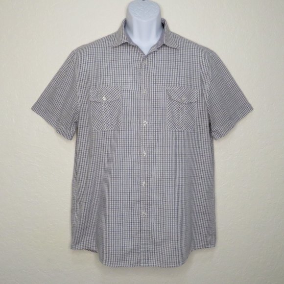 Axist* Men's Short Sleeve Button Down Curved Hem Chest Pocket Plaid Shirt~ Large - Picture 1 of 10